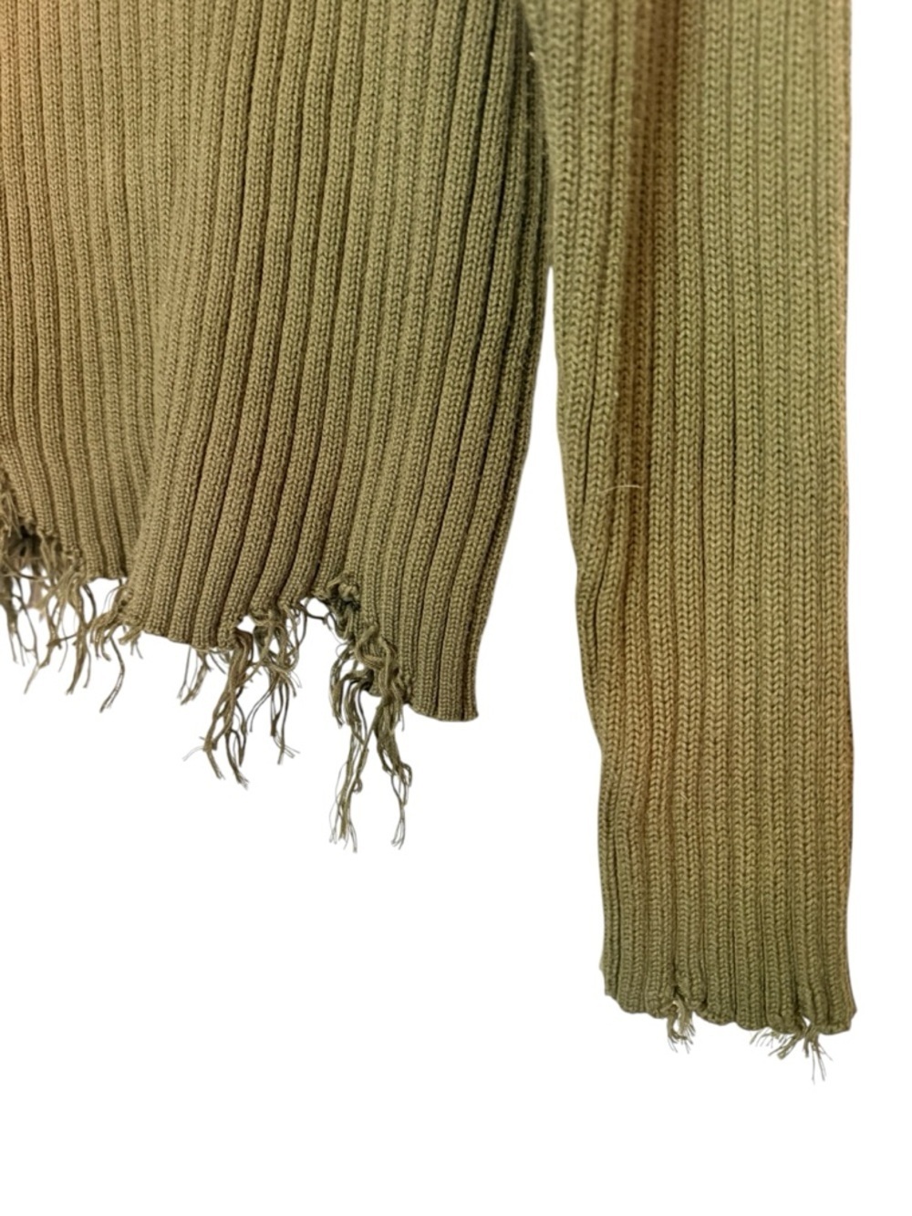 Gilded Intent Olive Distressed Hooded Sweater Ribbed Grunge Boho Size M - Picture 2 of 8